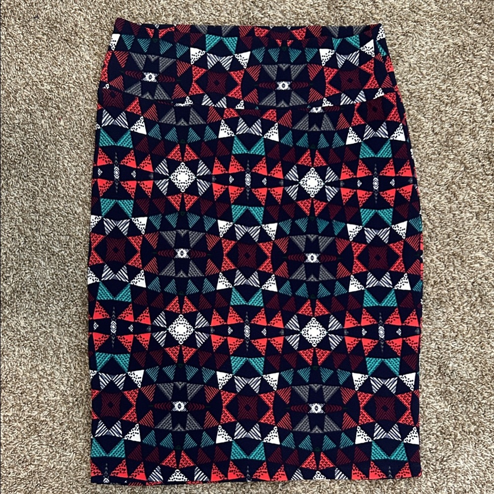 LULAROE Geometric Patterned Skirt - Red, Blue, White